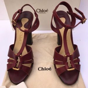 NIB Chloe burgundy angle strap shoes sandals 40 9